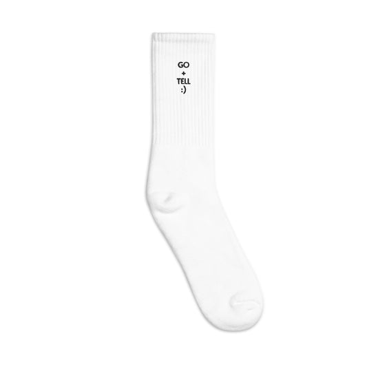 Go + Tell :) Embroidered socks (2 total socks)